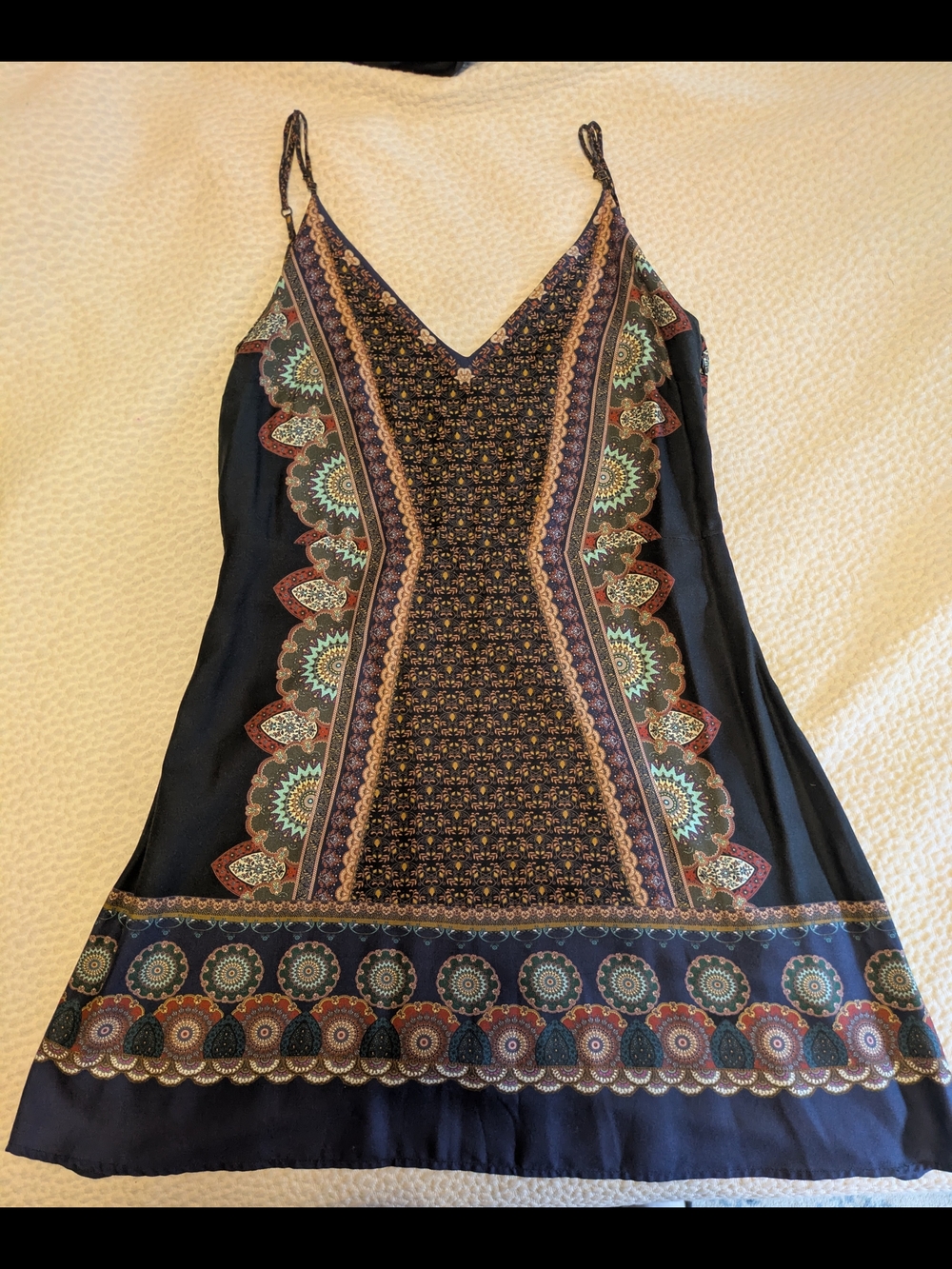 Farm Rio Vintage (Bought in Brazil!) Boho Navy Slip Dress with Medallion Pattern
